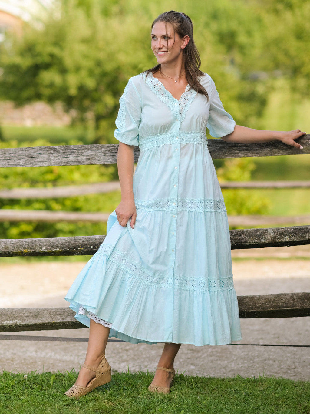 April Cornell Countryside Prairie Dress - Soft Aqua