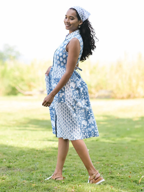 April Cornell Cloud Sky Patchwork Dress - Blue