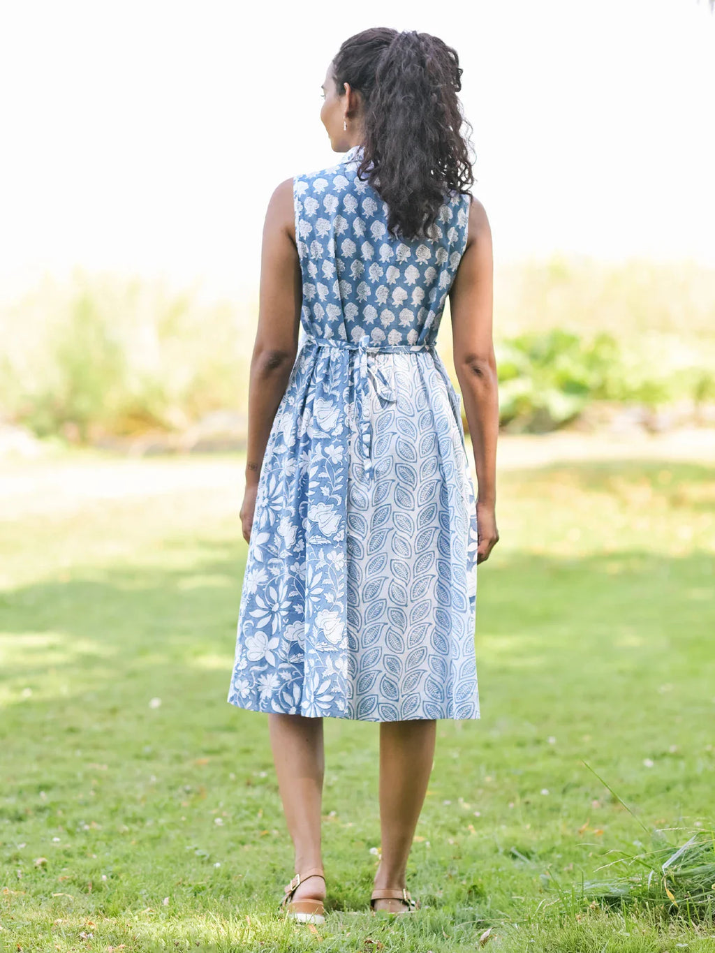 April Cornell Cloud Sky Patchwork Dress - Blue