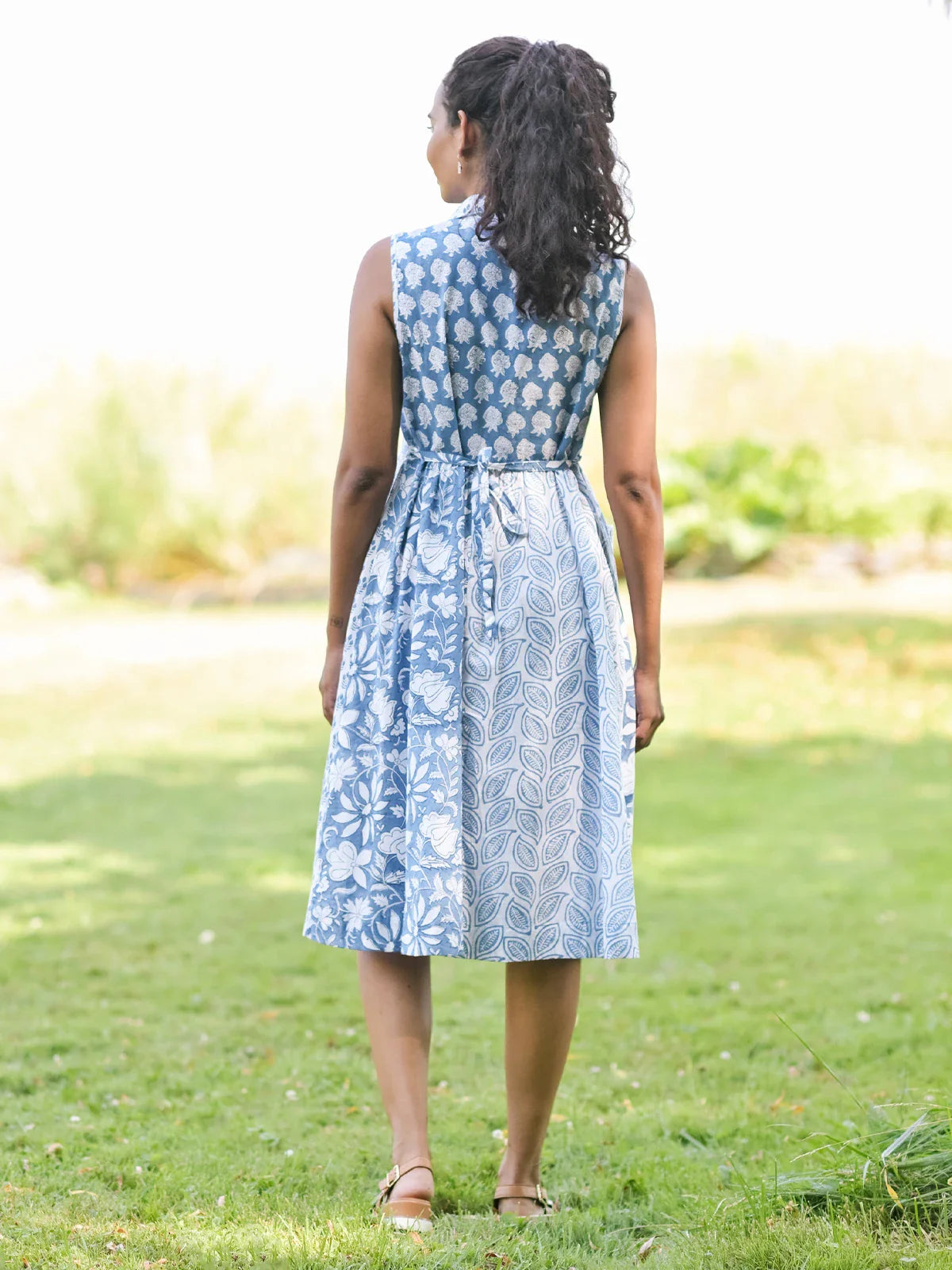 April Cornell Cloud Sky Patchwork Dress - Blue