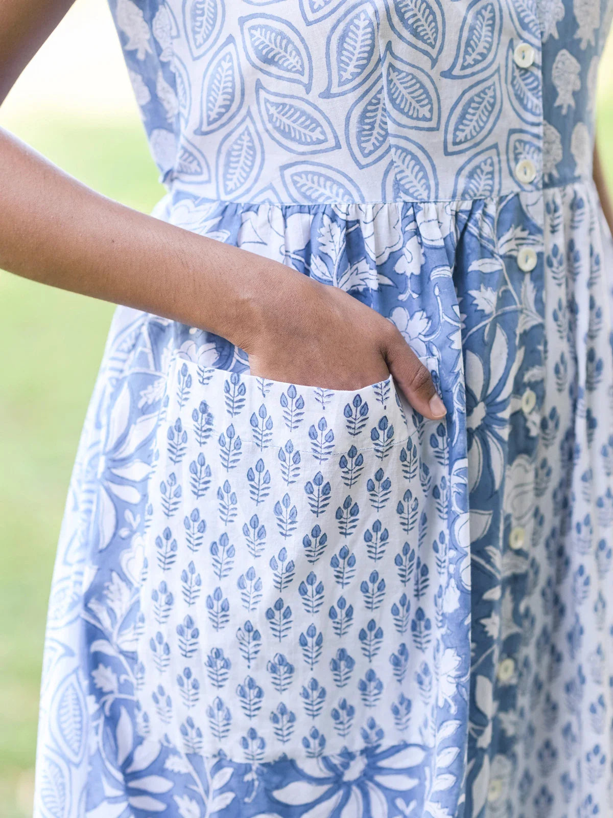 April Cornell Cloud Sky Patchwork Dress - Blue