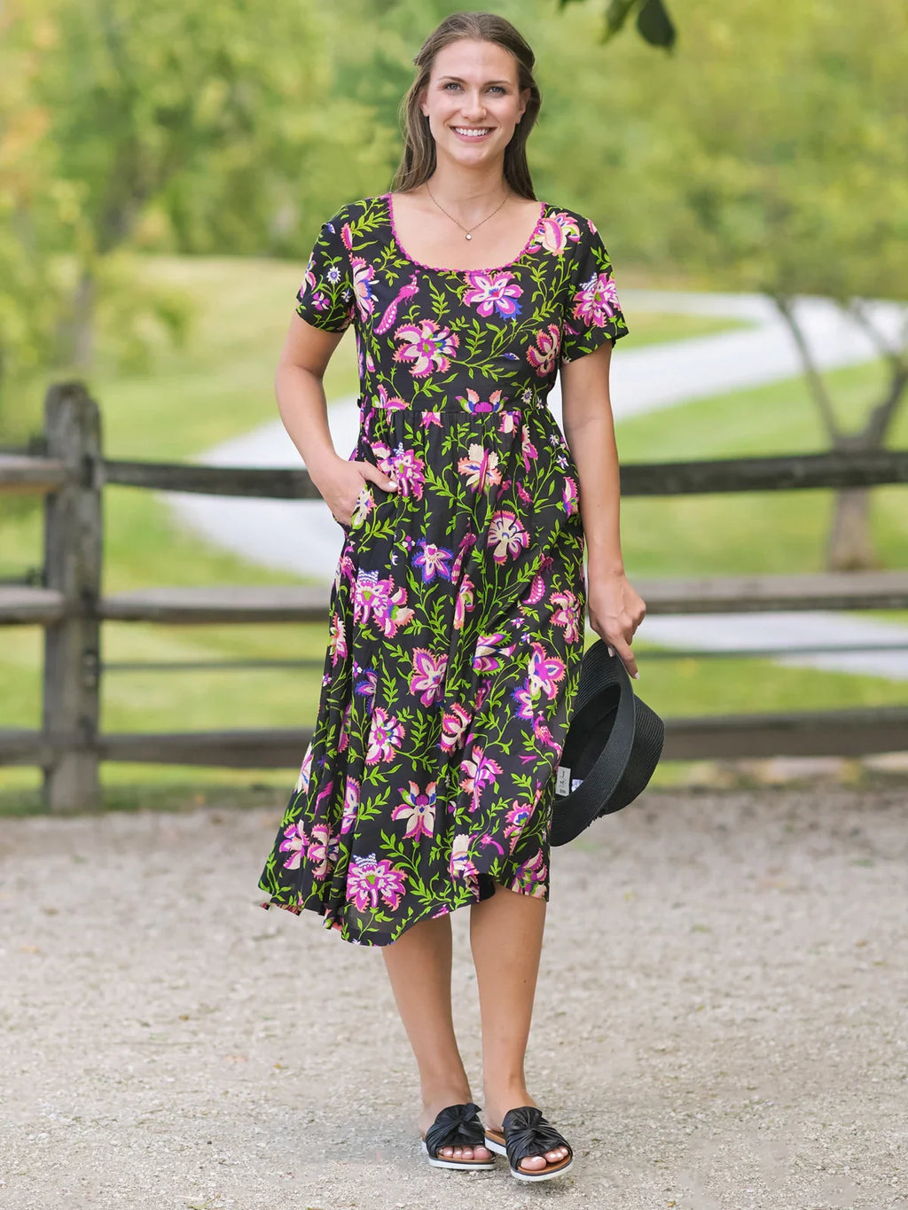April Cornell Kalamkari Tea Dress - Black