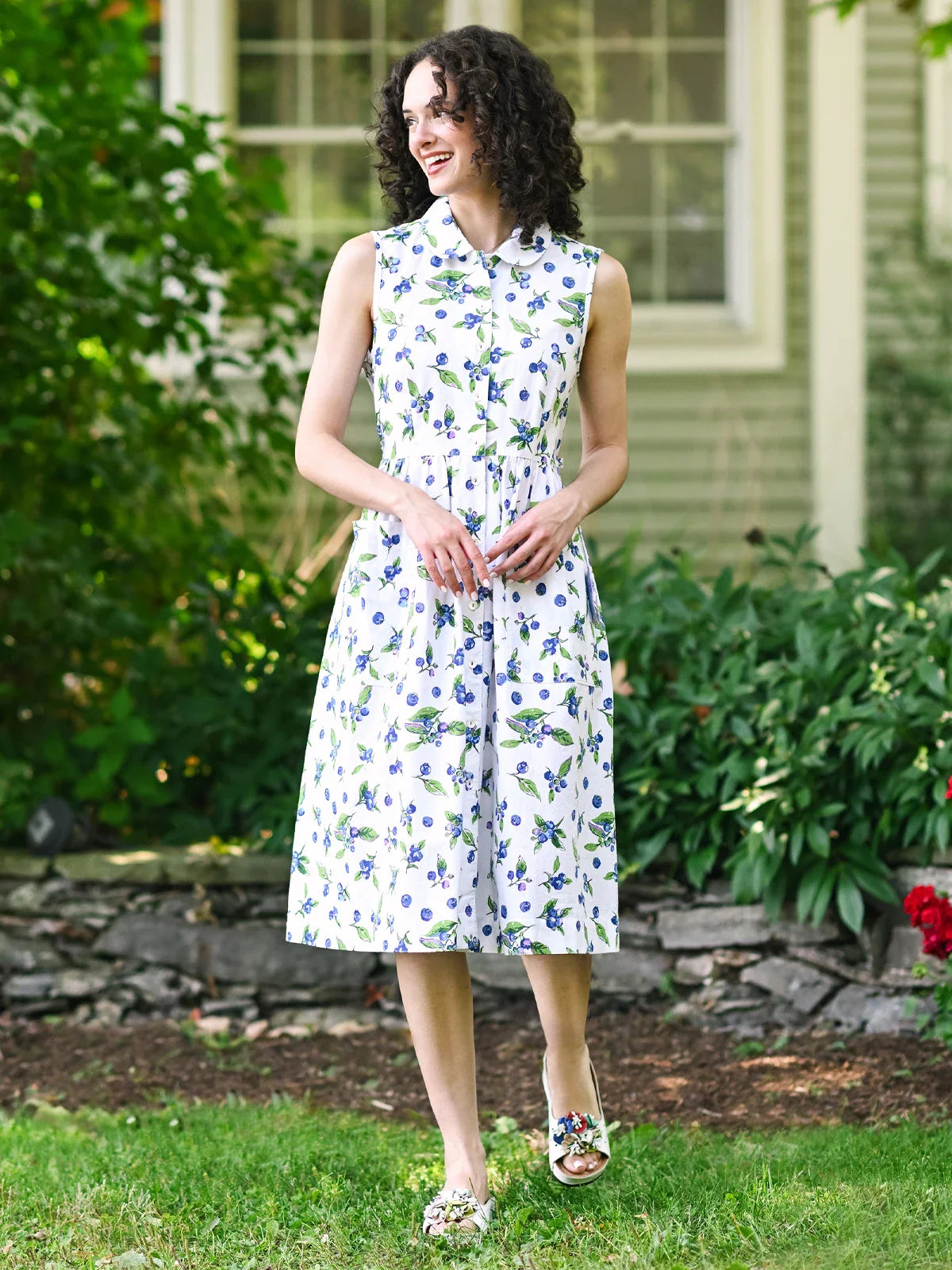 April Cornell Blueberry Porch Dress - White Blue