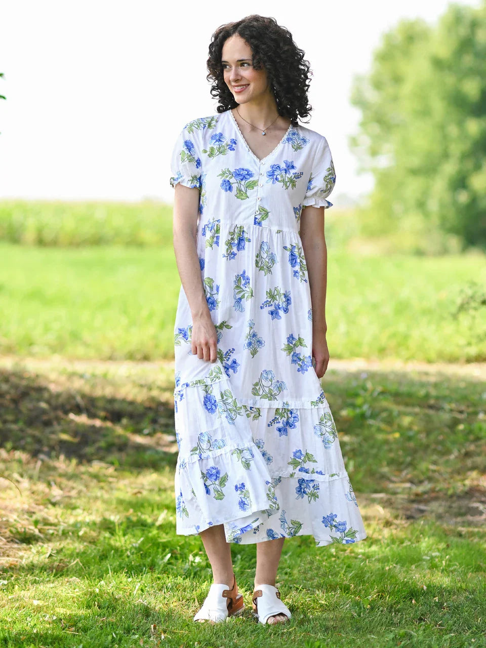 April Cornell Scotia Prairie Dress - White Blue