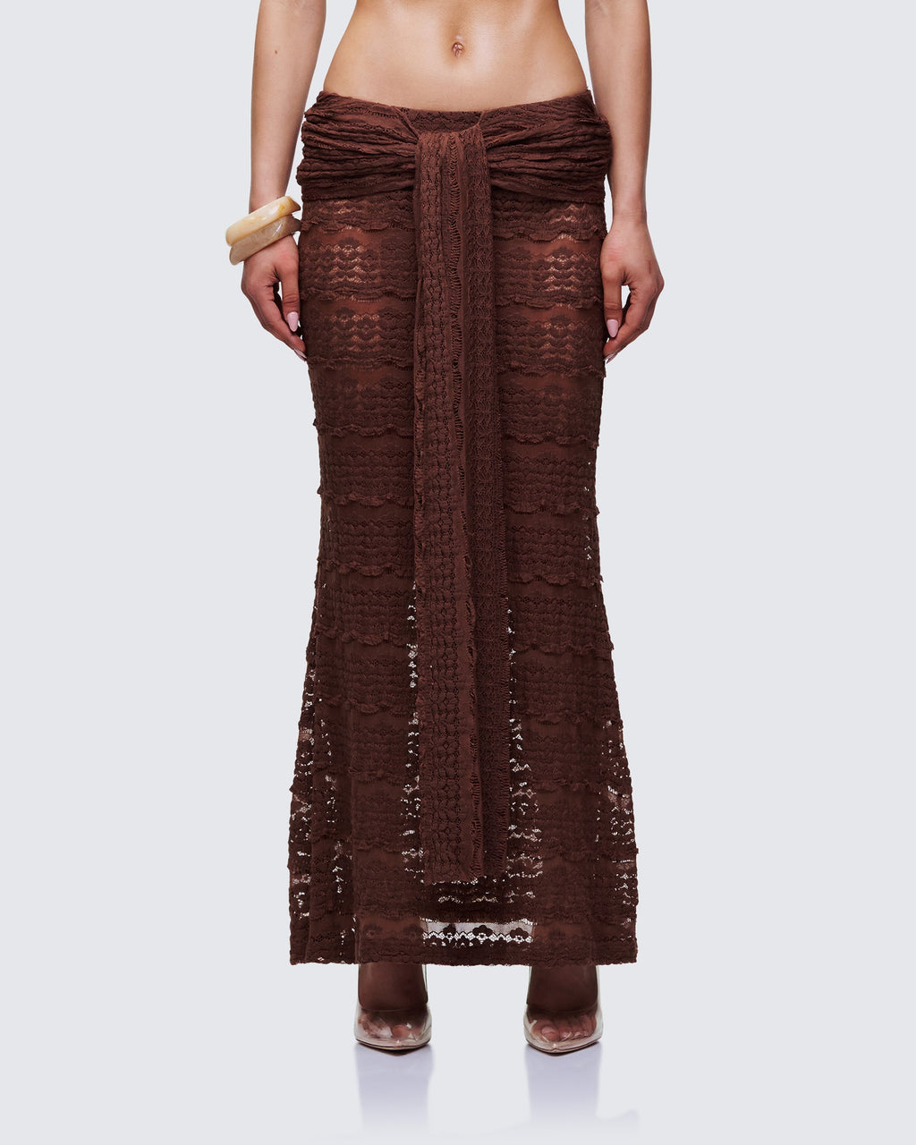 Finesse Dreya Brown Textured Maxi Skirt