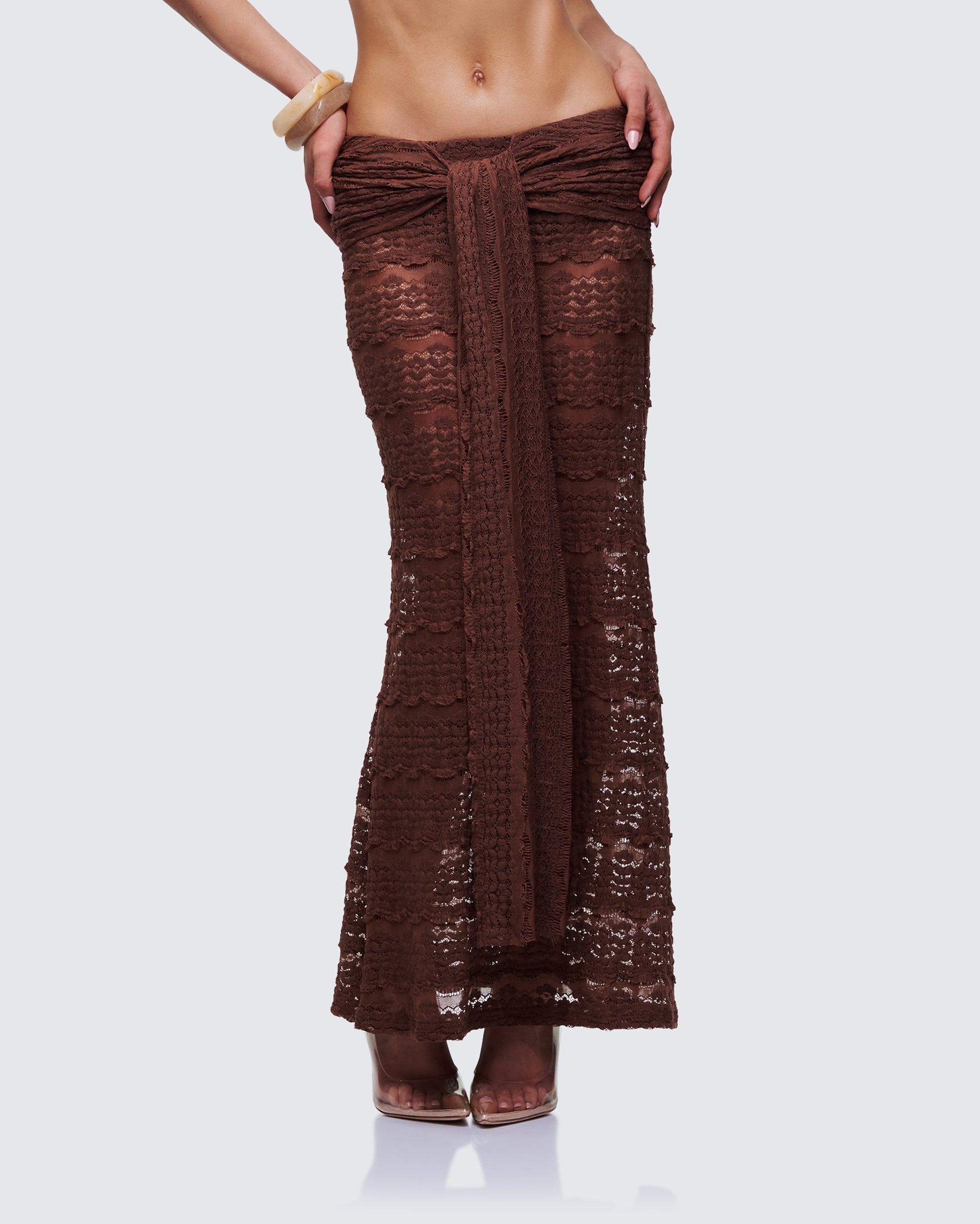Finesse Dreya Brown Textured Maxi Skirt