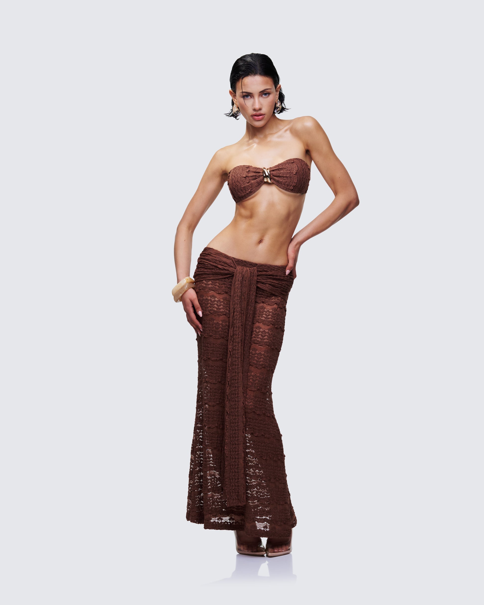 Finesse Dreya Brown Textured Maxi Skirt