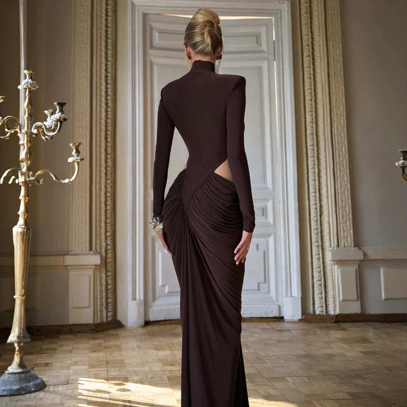 Mermaid Way Date Brown Sculpt Maxi Dress