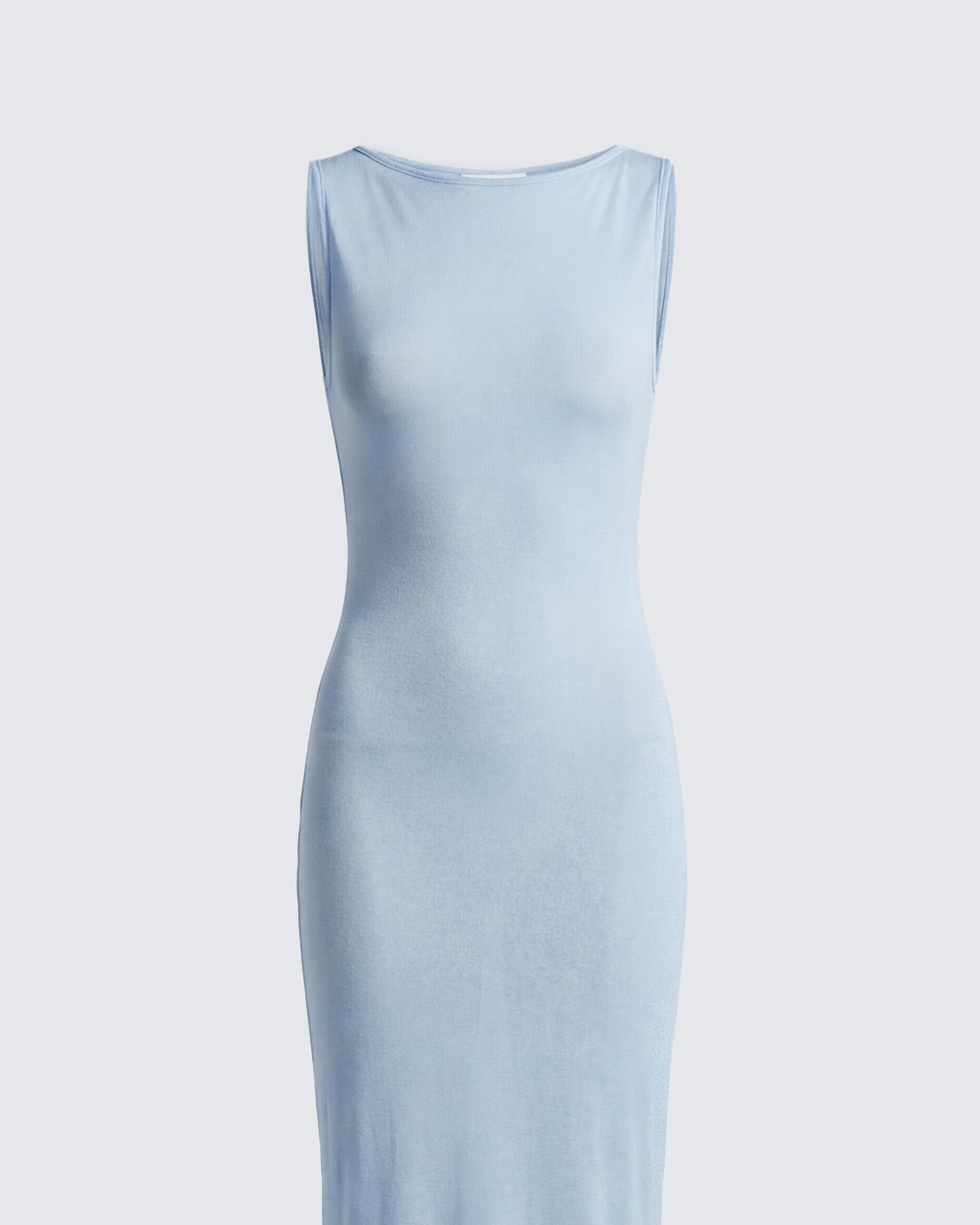 Finesse Delfi Blue Jersey Sheer Cowl Maxi Dress