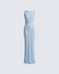 Finesse Delfi Blue Jersey Sheer Cowl Maxi Dress