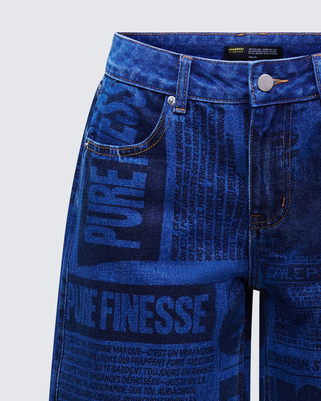 Finesse Electra Blue Denim Printed Jorts