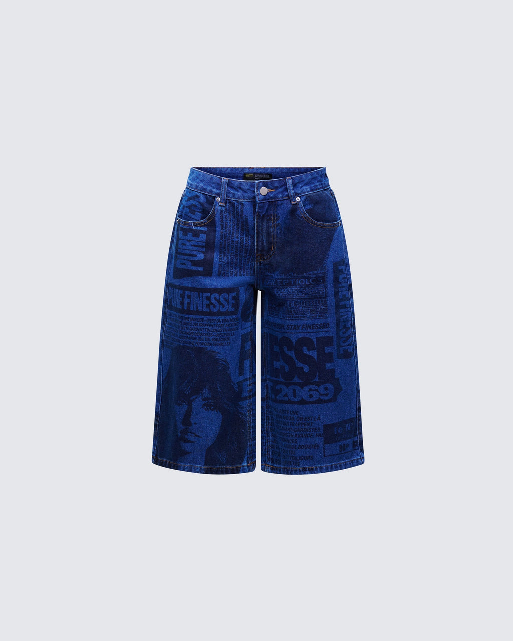 Finesse Electra Blue Denim Printed Jorts