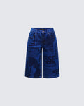 Finesse Electra Blue Denim Printed Jorts