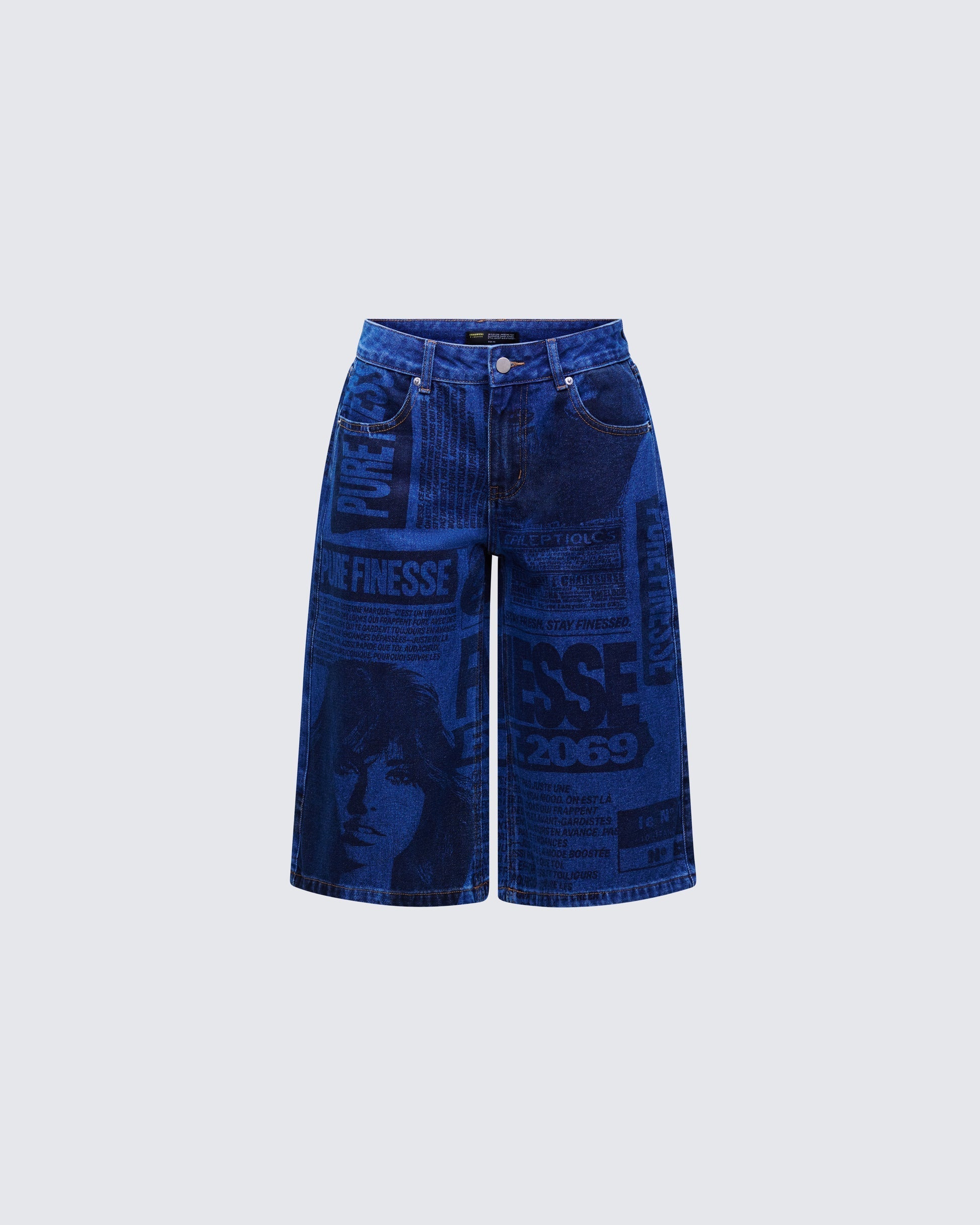Finesse Electra Blue Denim Printed Jorts