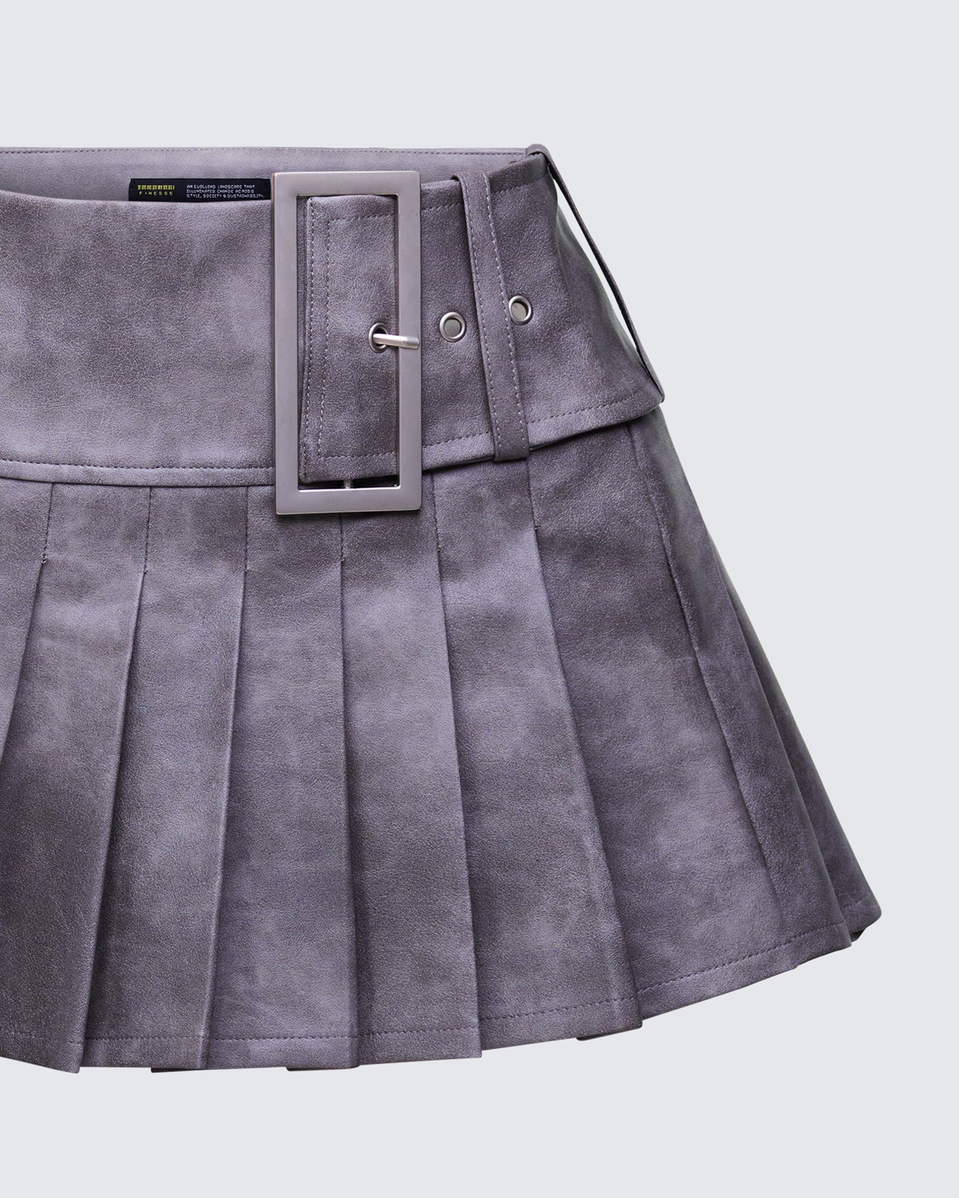 Finesse Elettra Grey Vegan Leather Mini Skirt