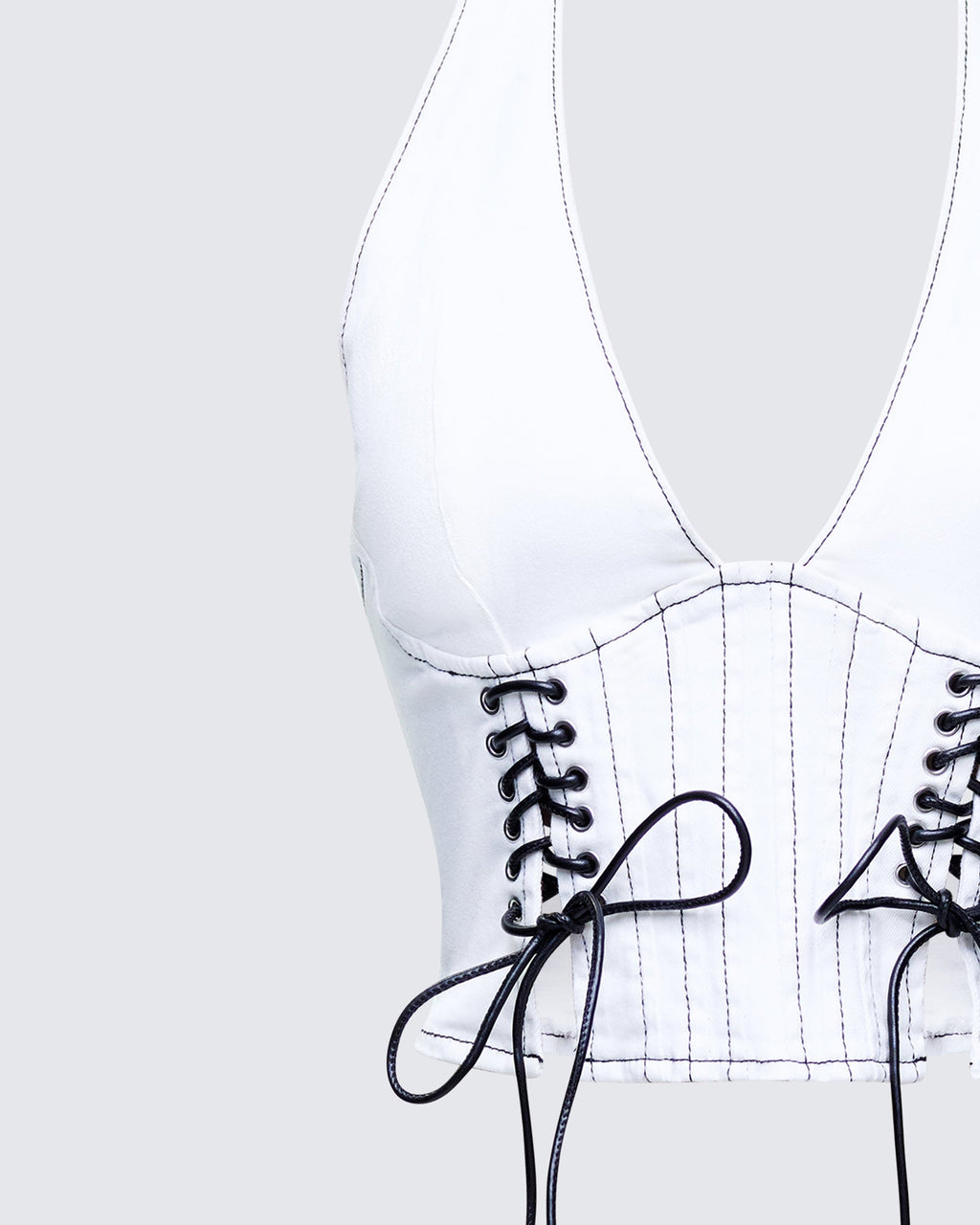 Finesse Elettra White Denim Halter Top