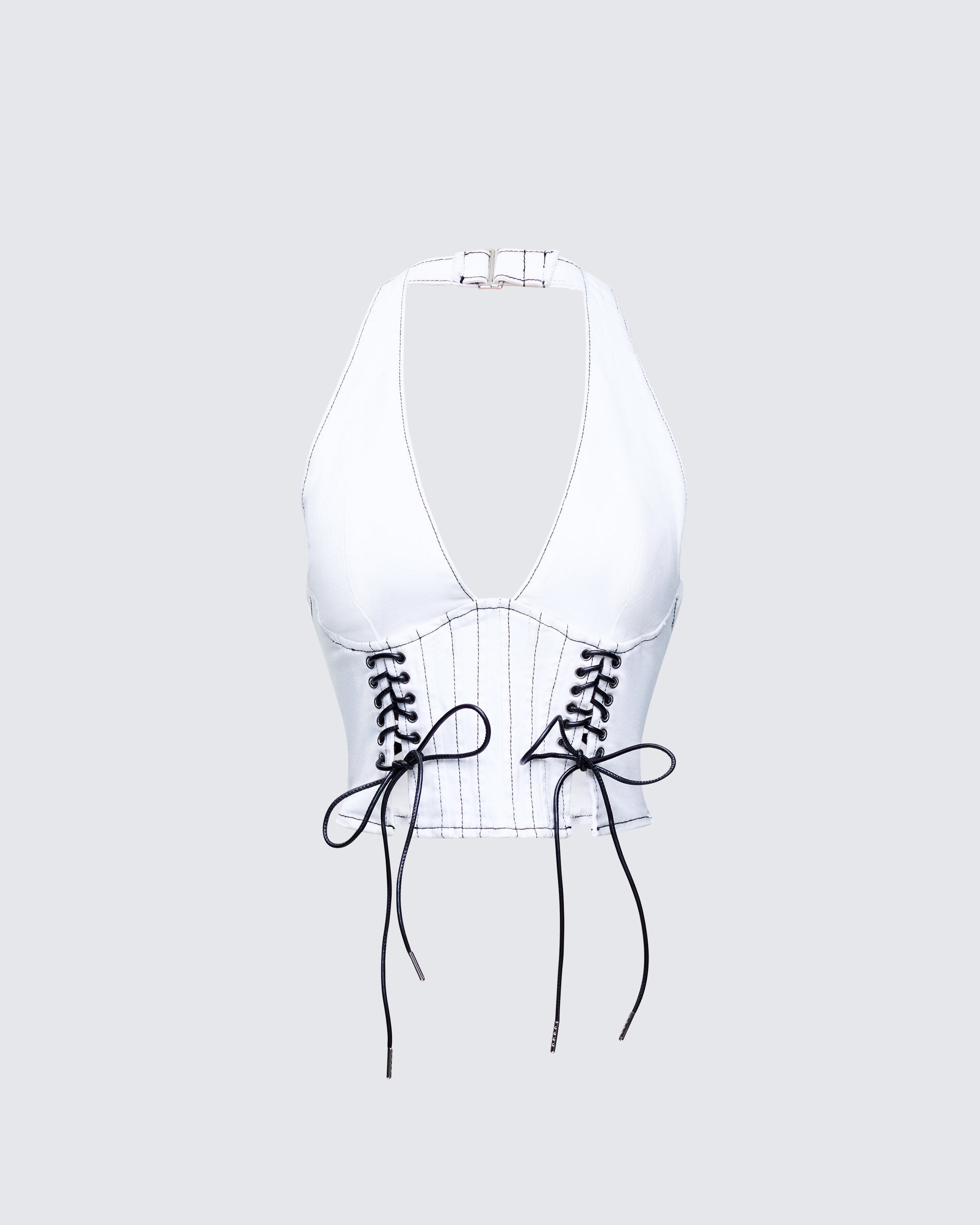 Finesse Elettra White Denim Halter Top