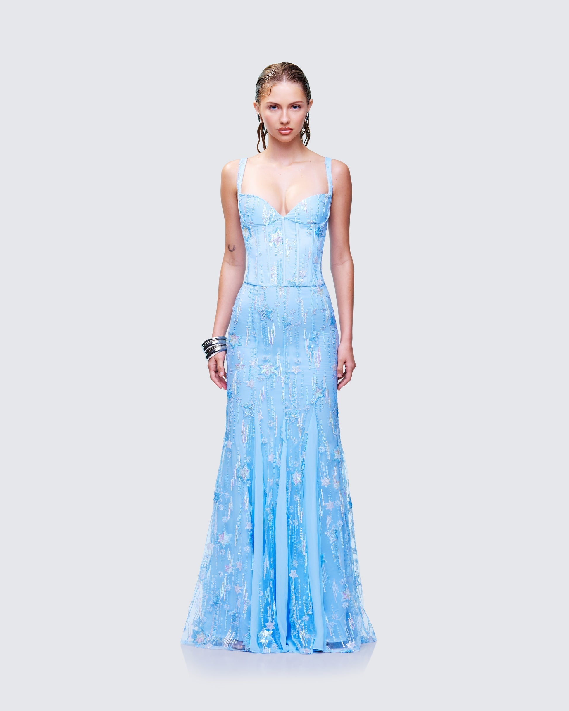 Finesse Emani Blue Embellished Maxi Dress