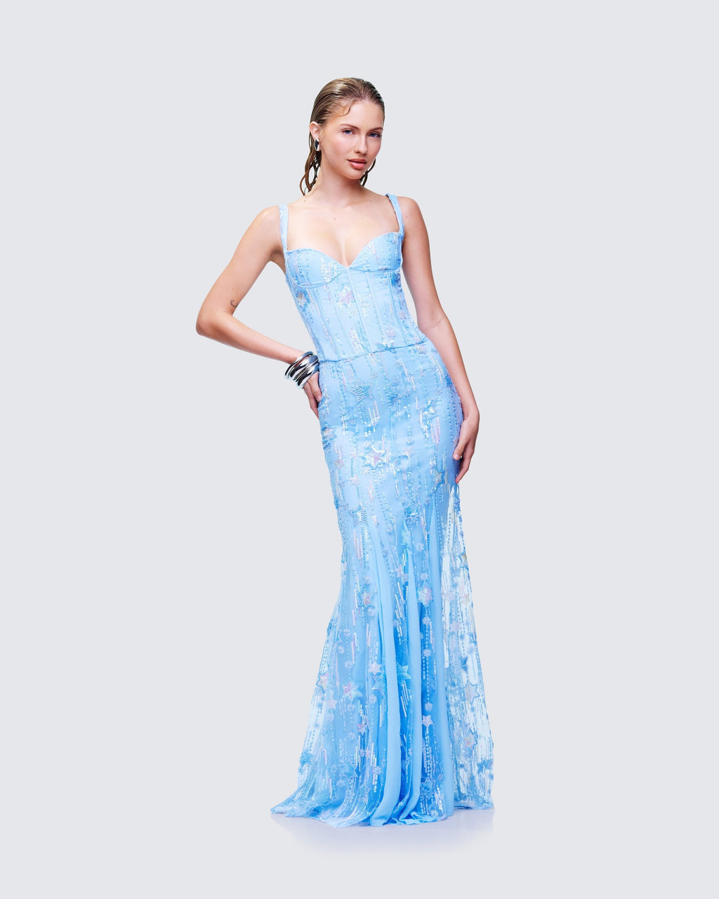 Finesse Emani Blue Embellished Maxi Dress