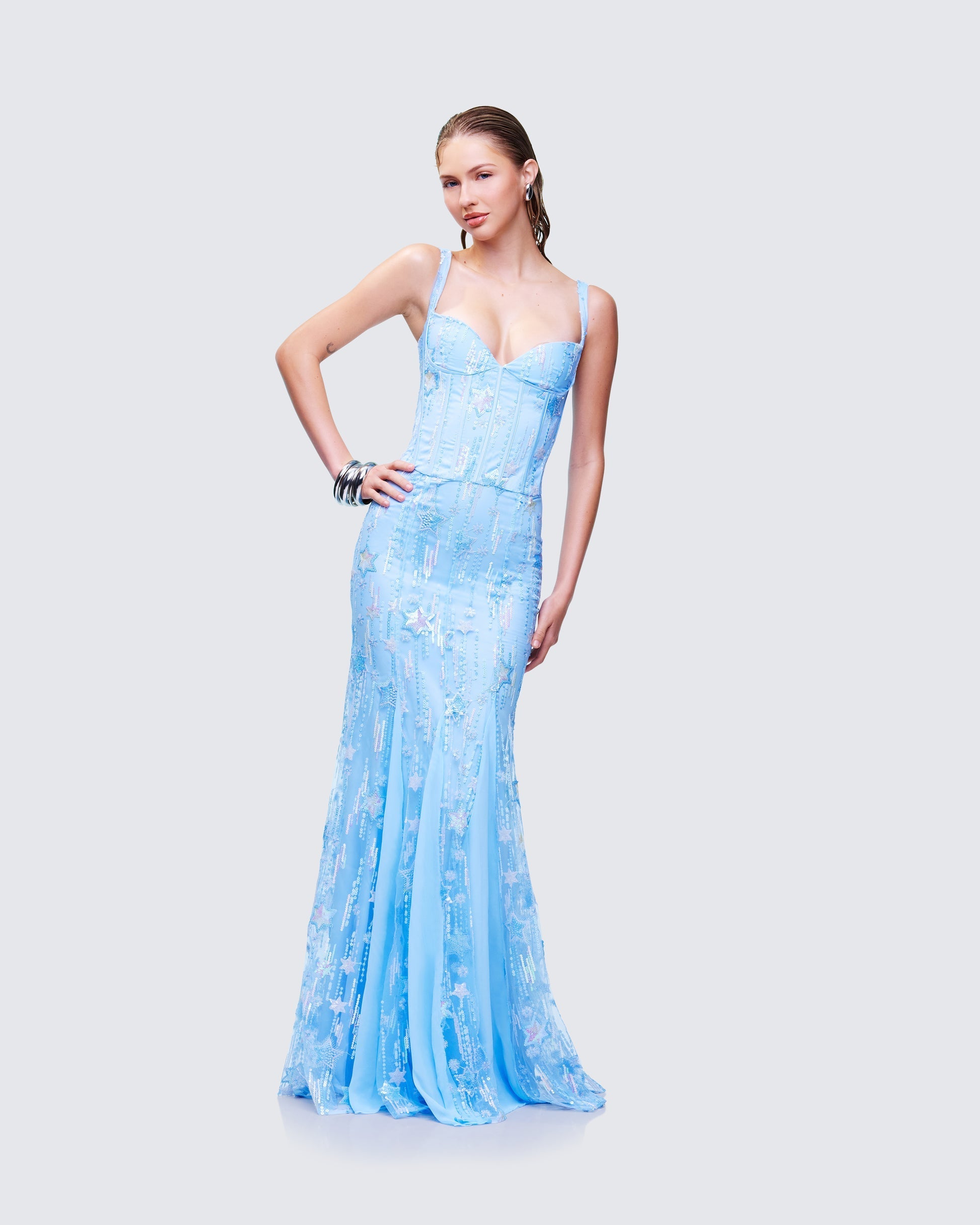 Finesse Emani Blue Embellished Maxi Dress