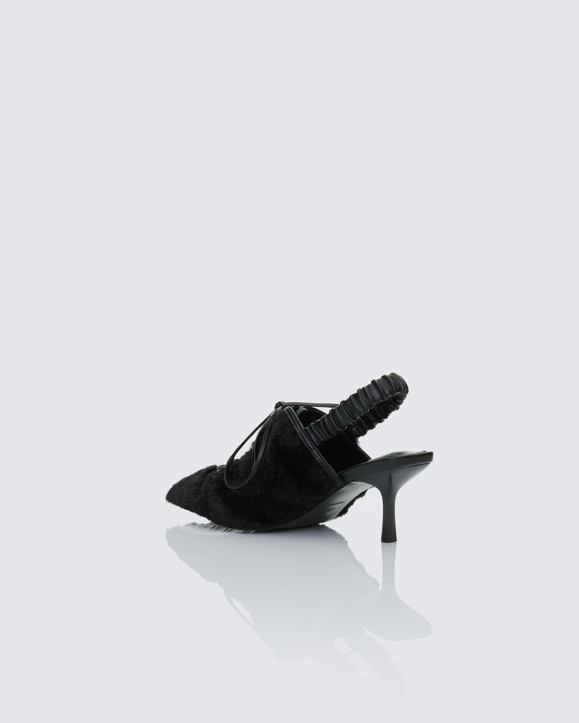 Finesse Esme Black Fur Lace Up Corset Mule
