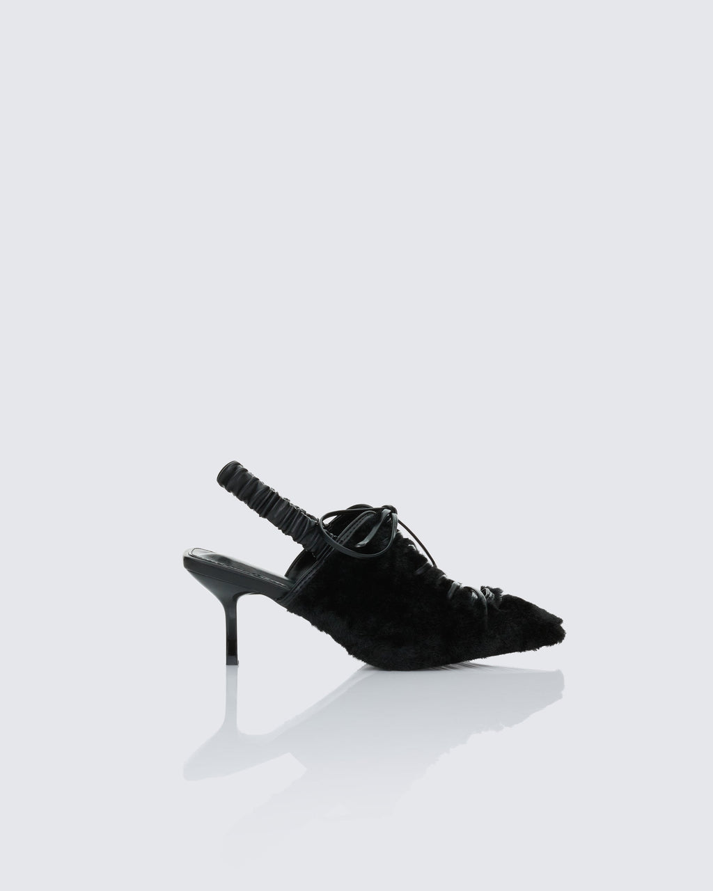 Finesse Esme Black Fur Lace Up Corset Mule