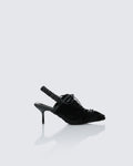 Finesse Esme Black Fur Lace Up Corset Mule