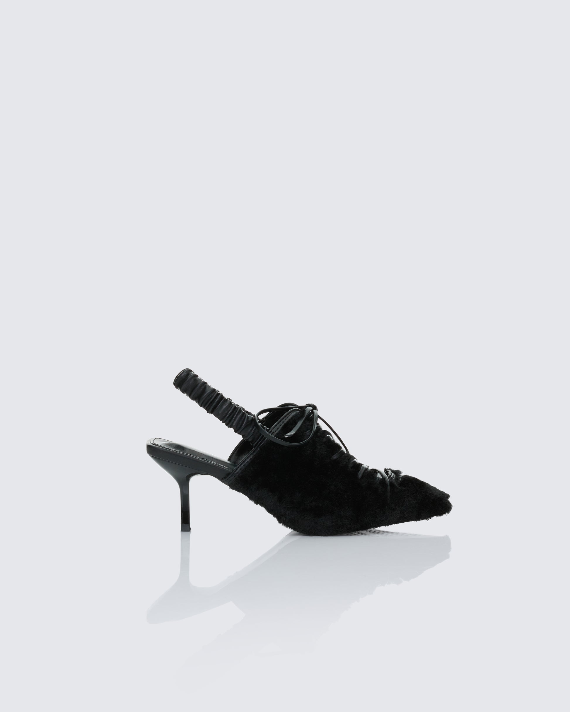 Finesse Esme Black Fur Lace Up Corset Mule
