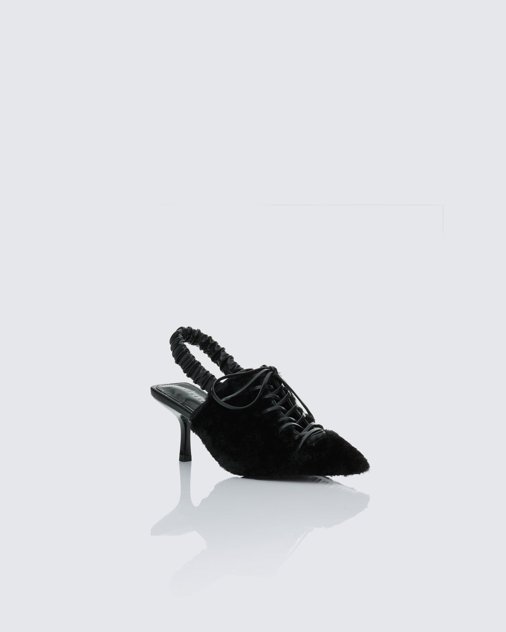 Finesse Esme Black Fur Lace Up Corset Mule