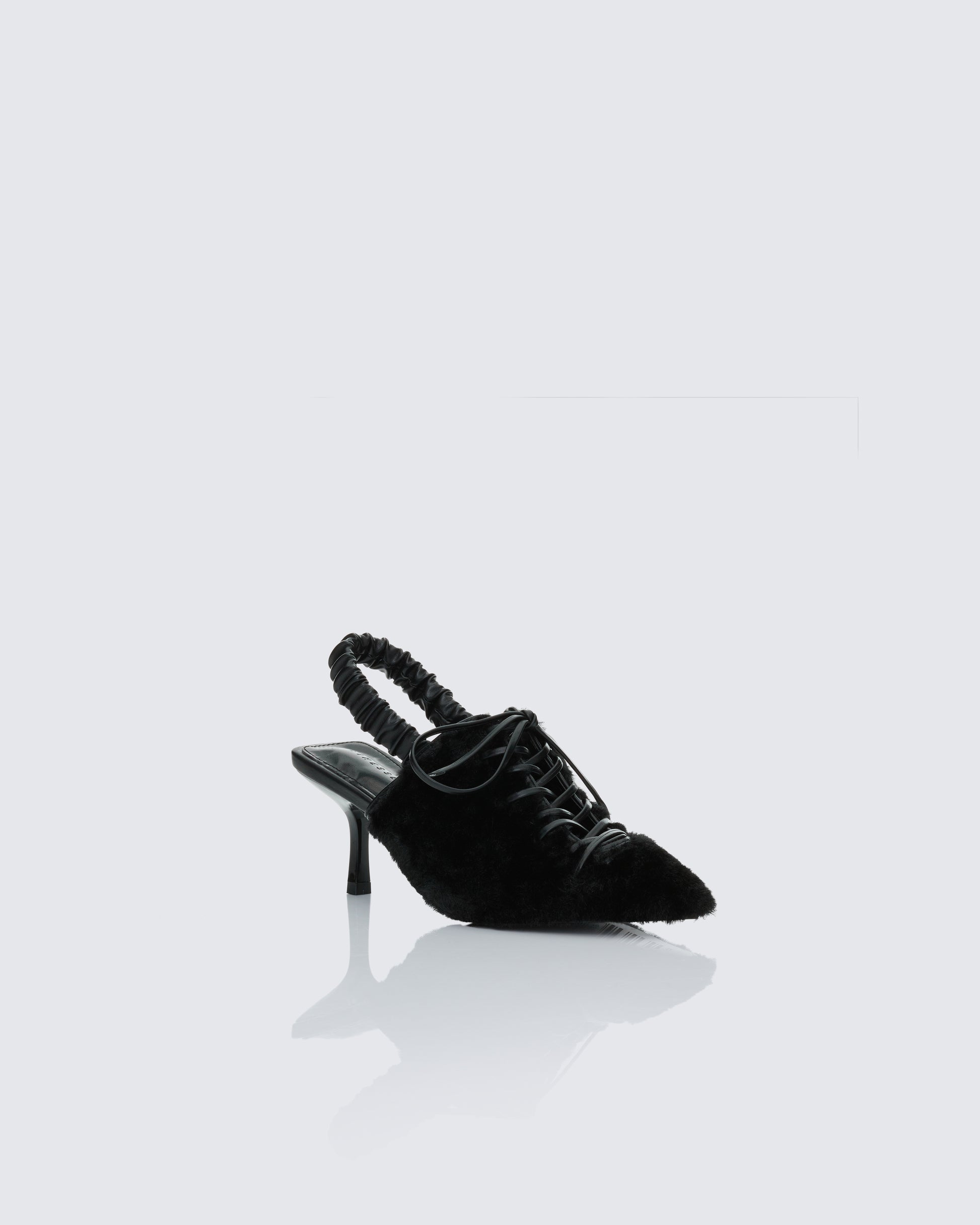 Finesse Esme Black Fur Lace Up Corset Mule