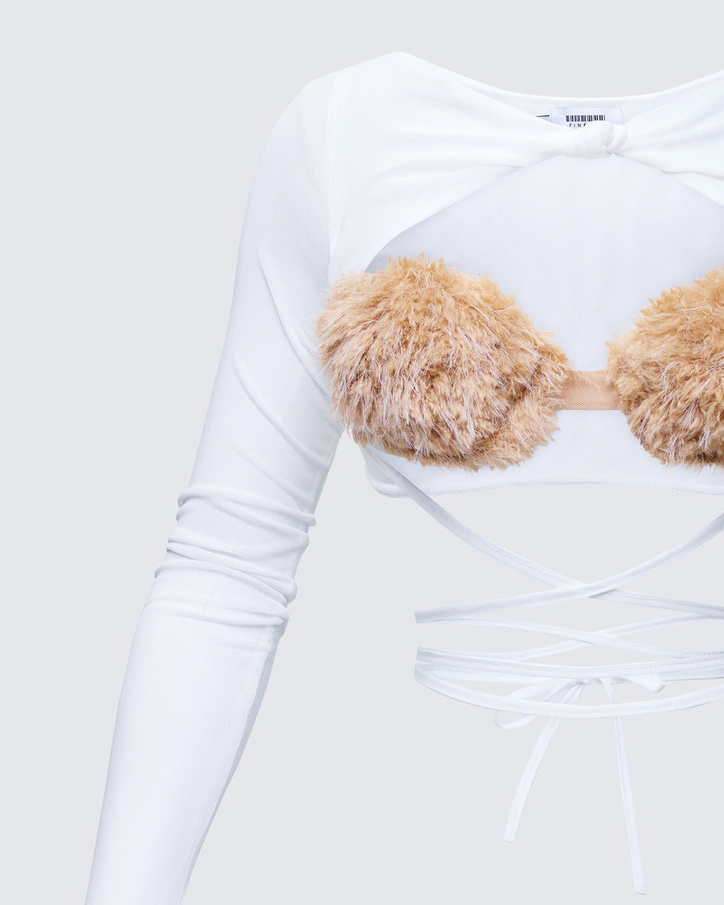 Finesse Eyra White Mesh Faux Fur Bust Wrap Top