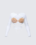 Finesse Eyra White Mesh Faux Fur Bust Wrap Top