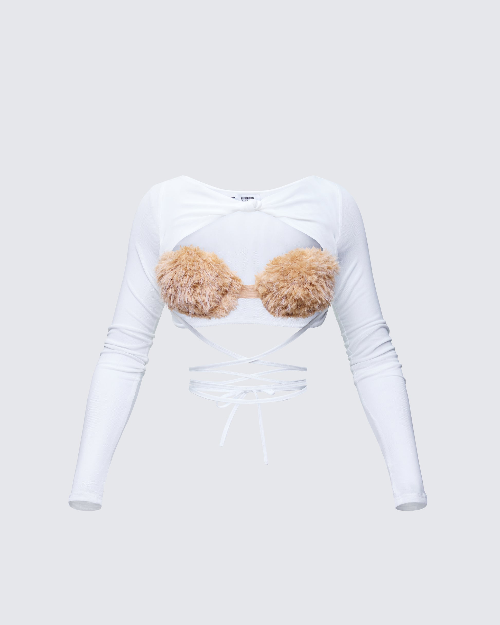 Finesse Eyra White Mesh Faux Fur Bust Wrap Top