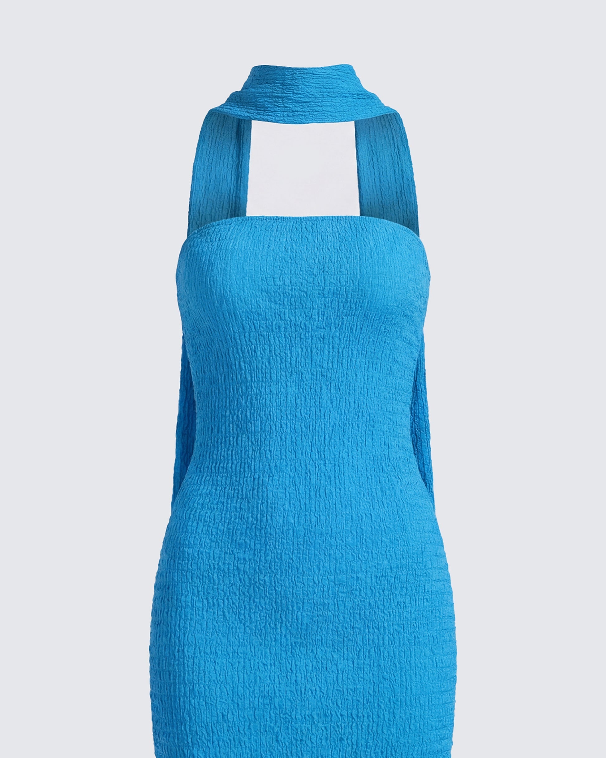 Finesse Etta Blue Textured Bandeau Mini Dress