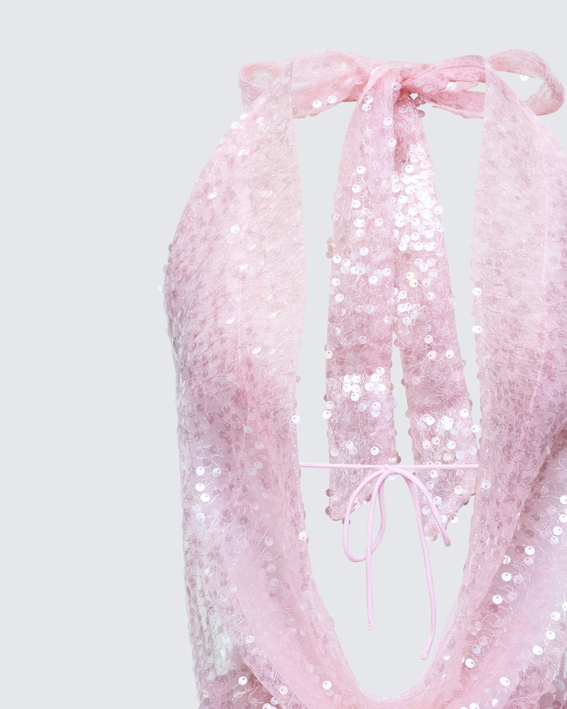 Finesse Alieka Pink Sequin Halter Bodysuit