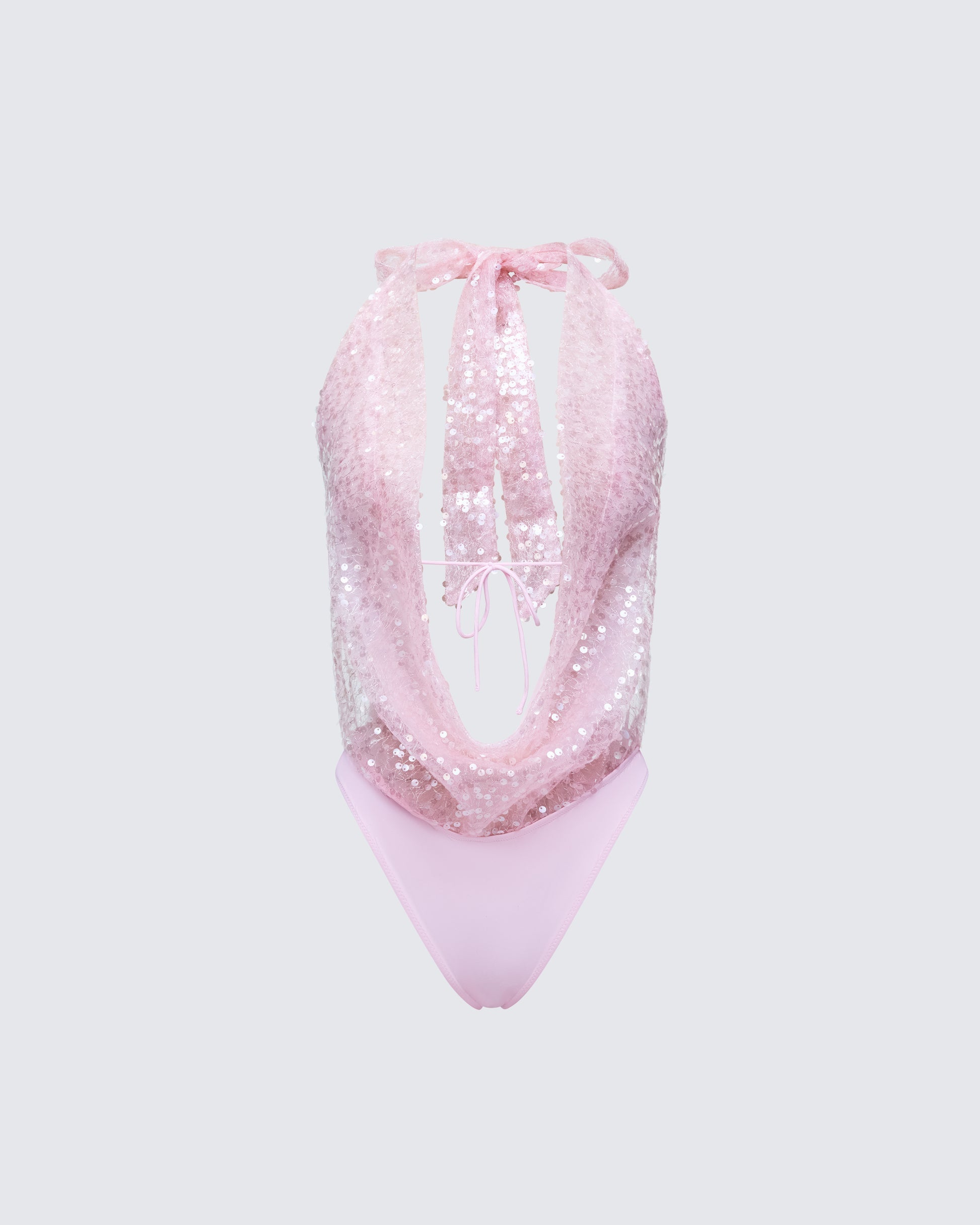 Finesse Alieka Pink Sequin Halter Bodysuit