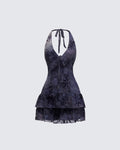 Amaline Grey Halter Tiered Mini Dress