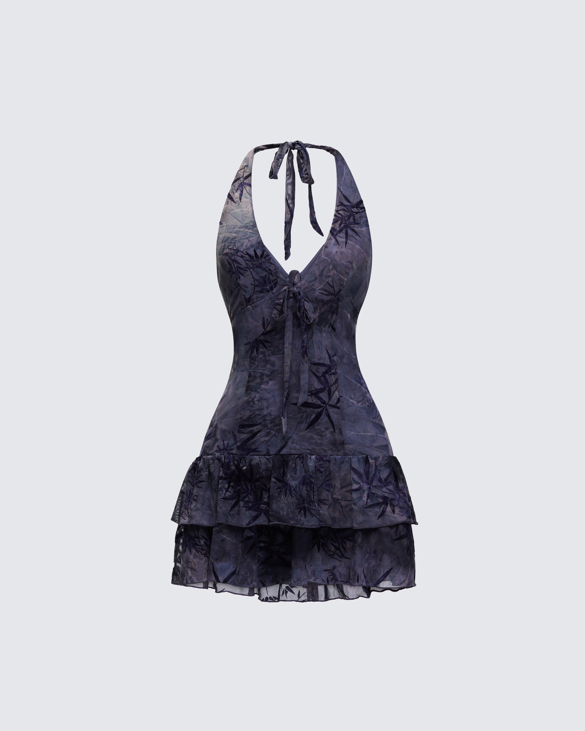 Amaline Grey Halter Tiered Mini Dress