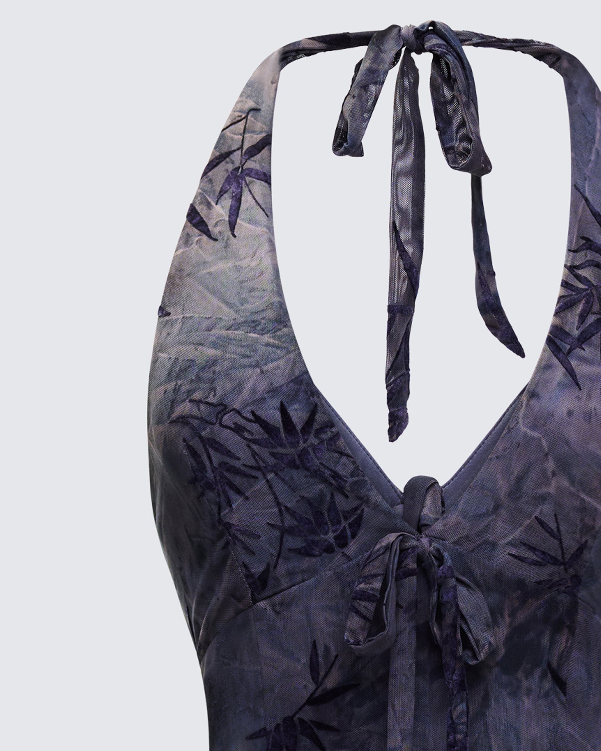 Amaline Grey Halter Tiered Mini Dress