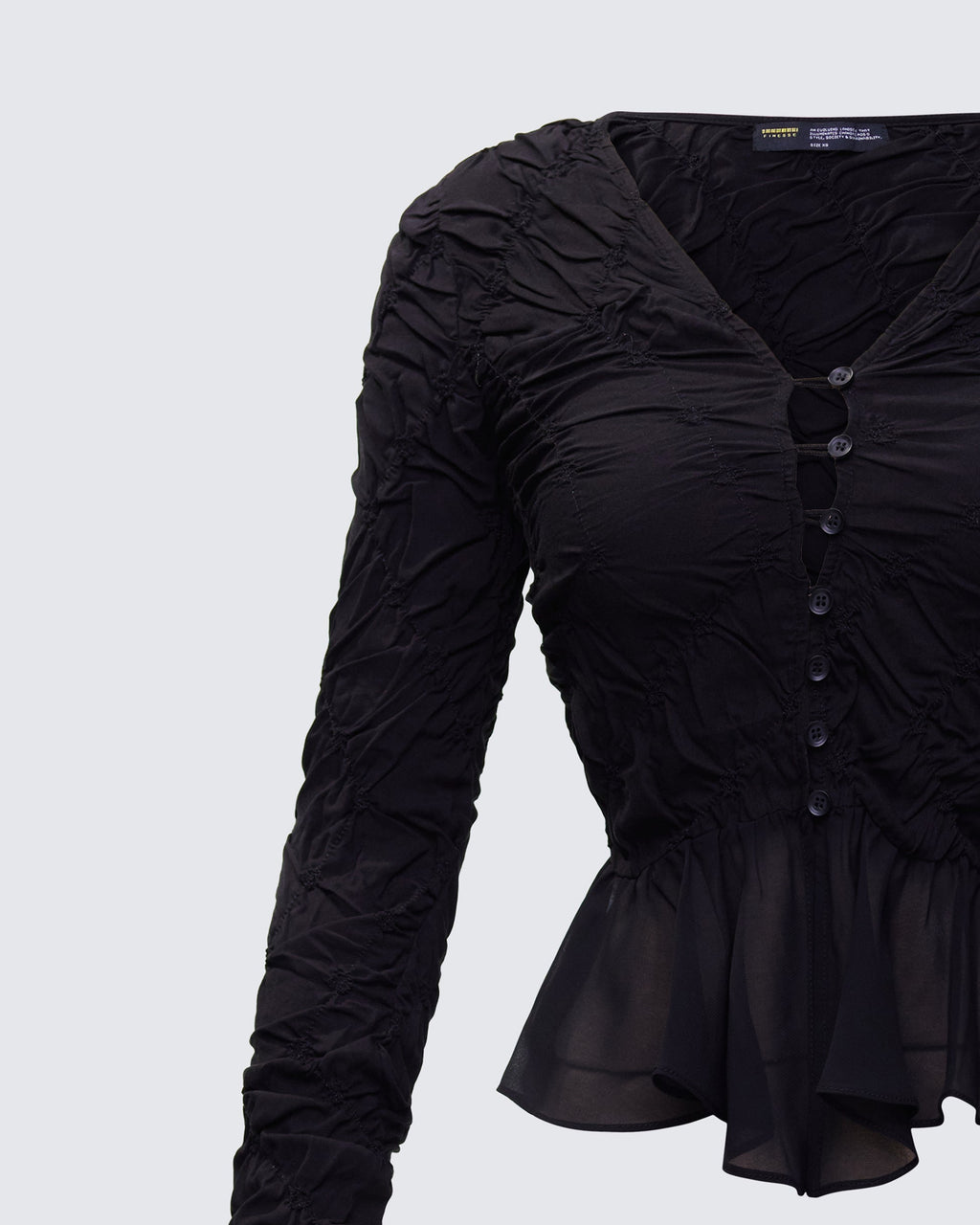 Eilis Black Texture Flute Cuff Blouse