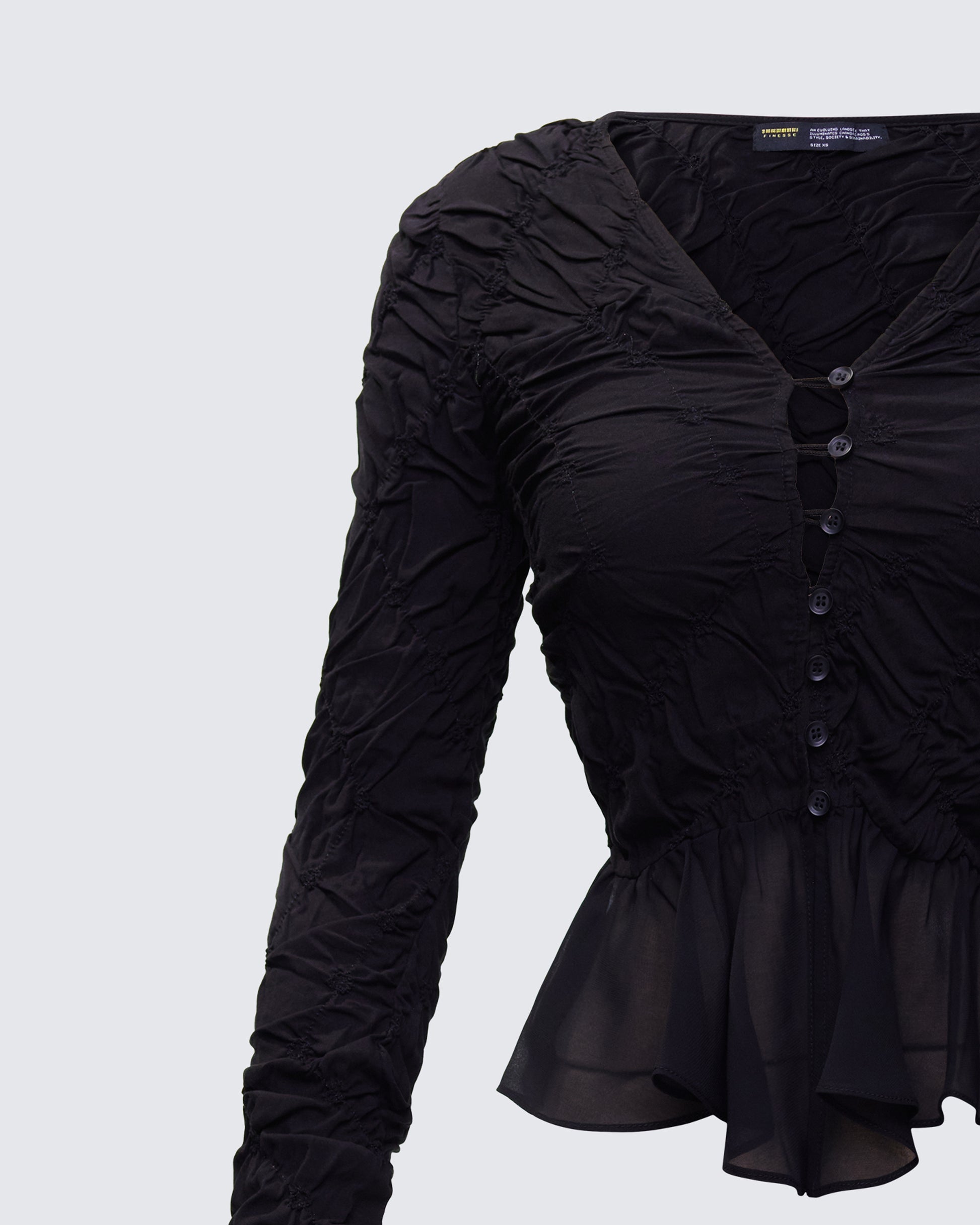 Eilis Black Texture Flute Cuff Blouse