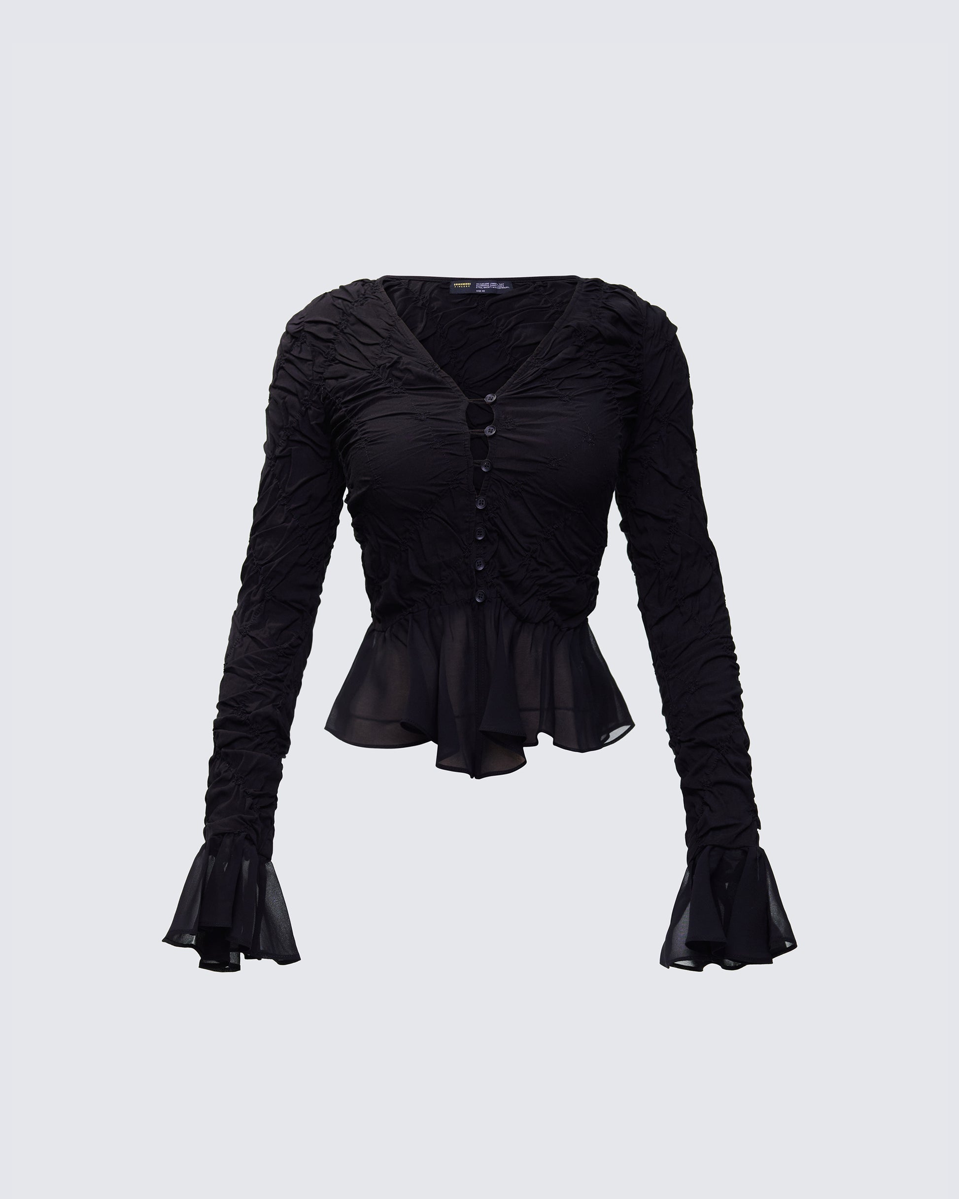 Eilis Black Texture Flute Cuff Blouse