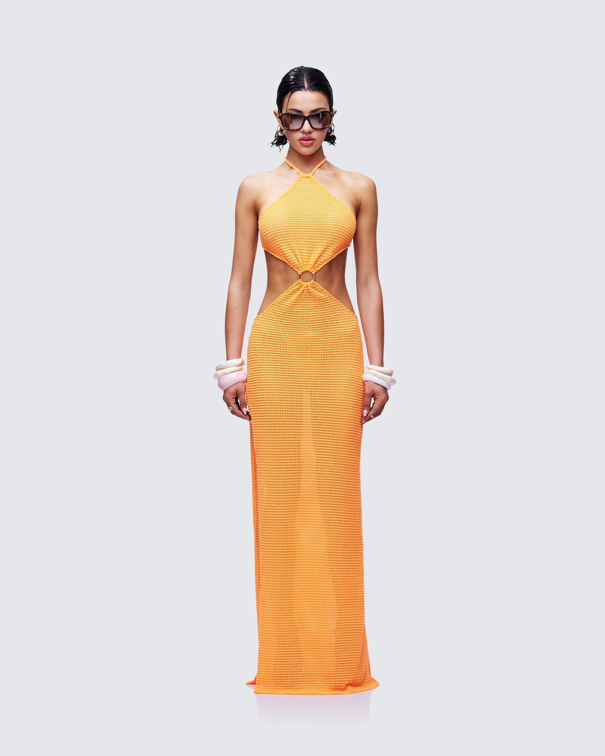 Finesse Tovi Orange Open Knit Maxi Dress
