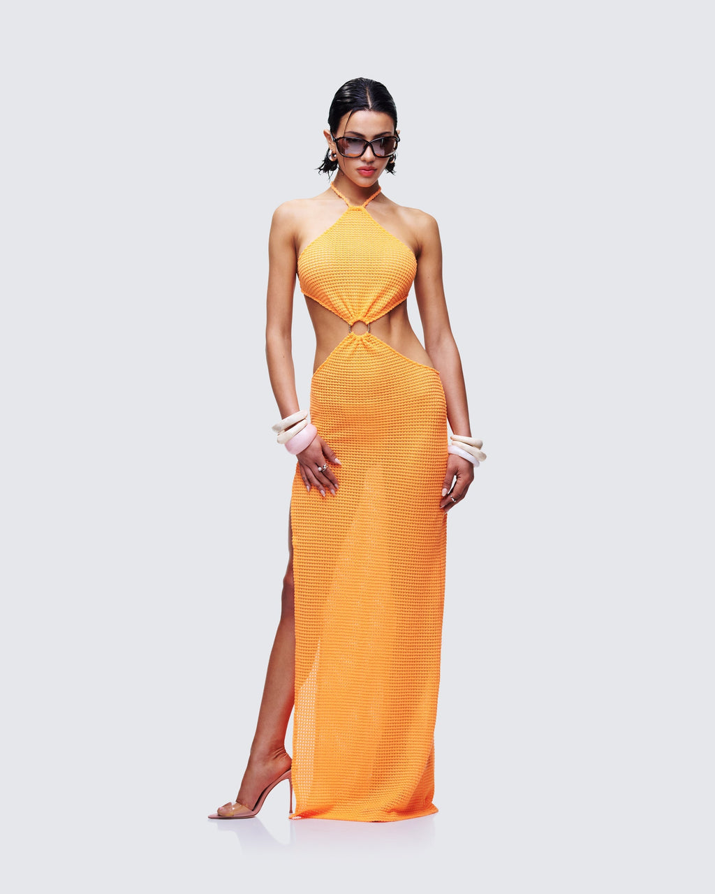 Finesse Tovi Orange Open Knit Maxi Dress
