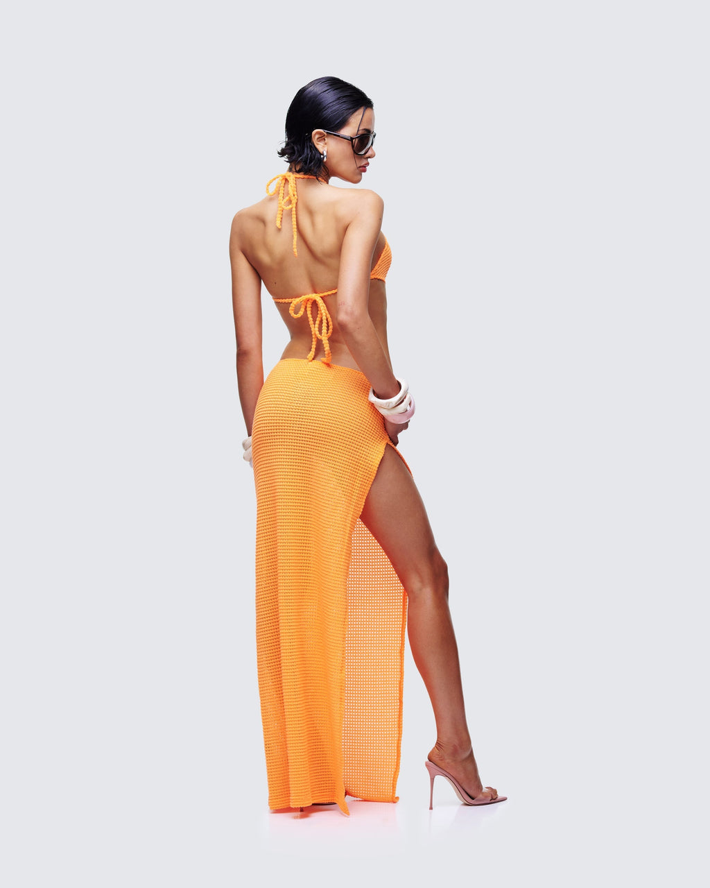 Finesse Tovi Orange Open Knit Maxi Dress