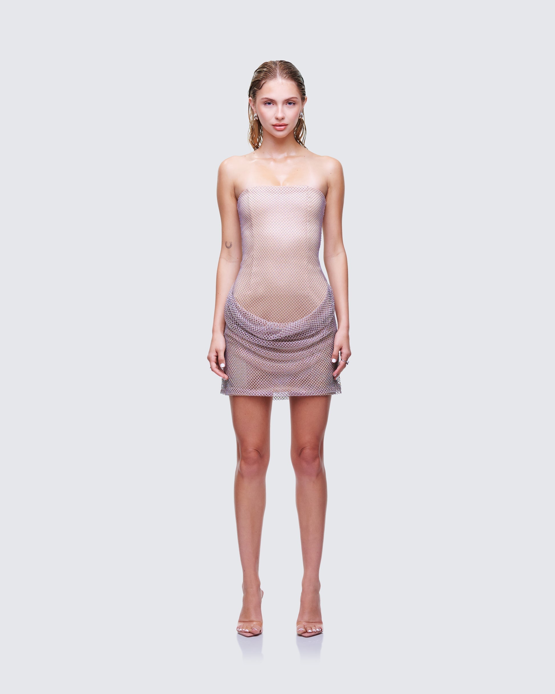 Finesse Fortuna Silver Hotfix Strapless Mini Dress
