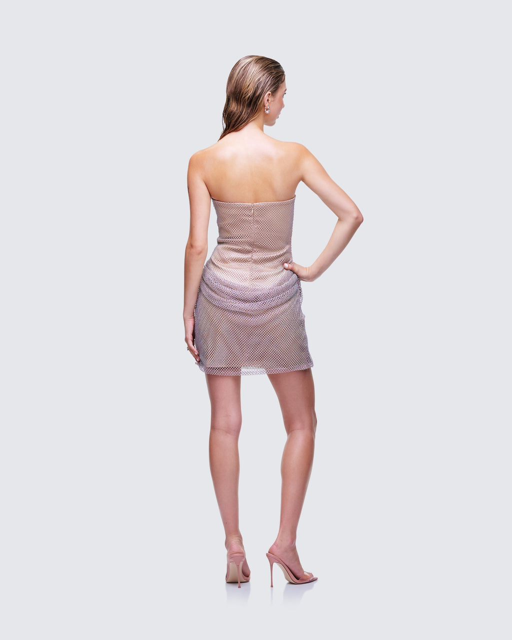 Finesse Fortuna Silver Hotfix Strapless Mini Dress