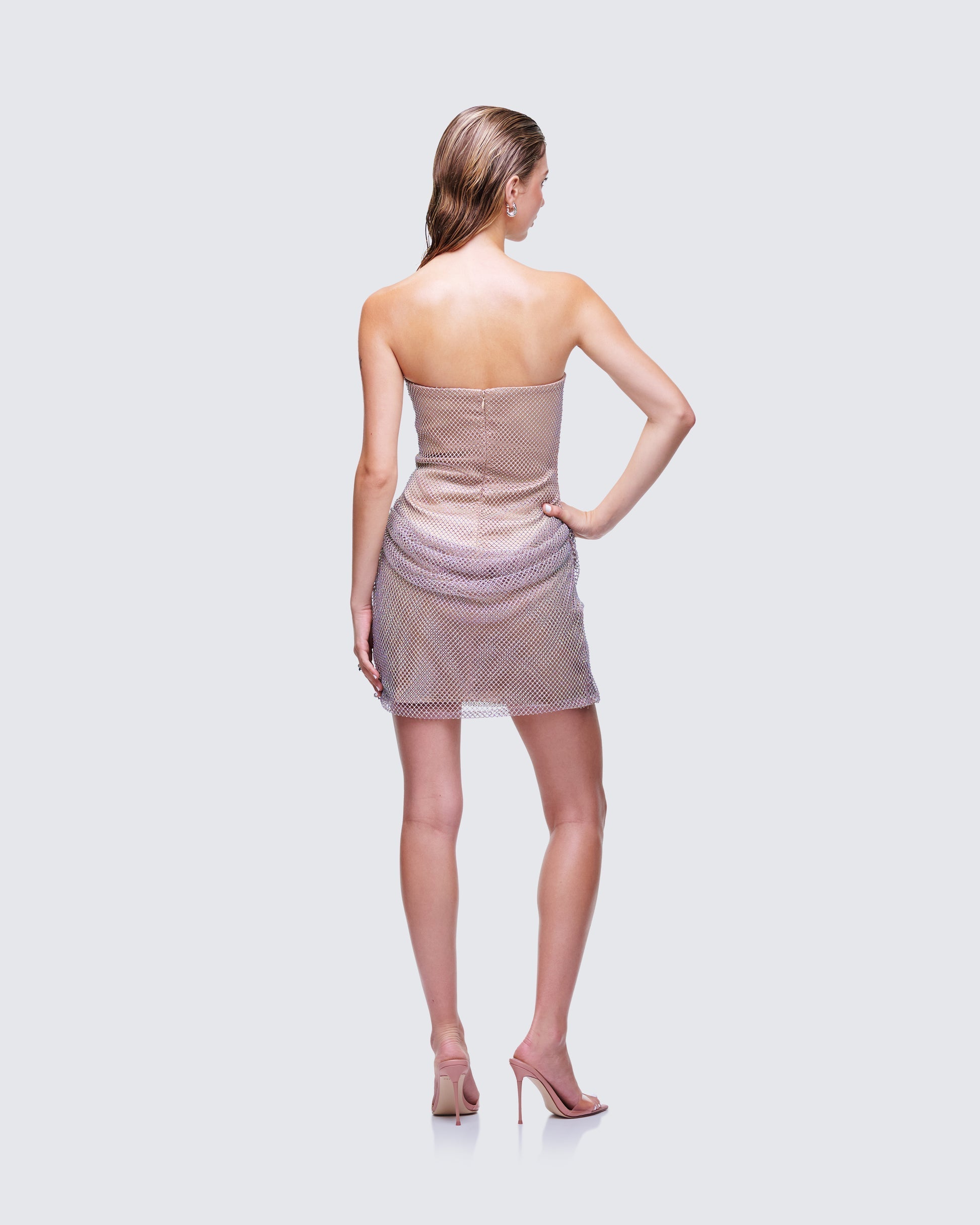 Finesse Fortuna Silver Hotfix Strapless Mini Dress