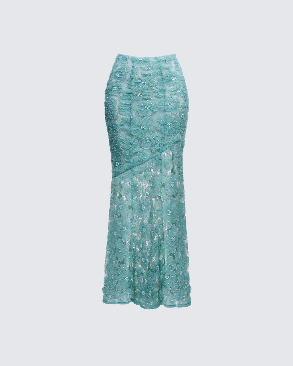 Finesse Delancy Green Embroidered Maxi Skirt