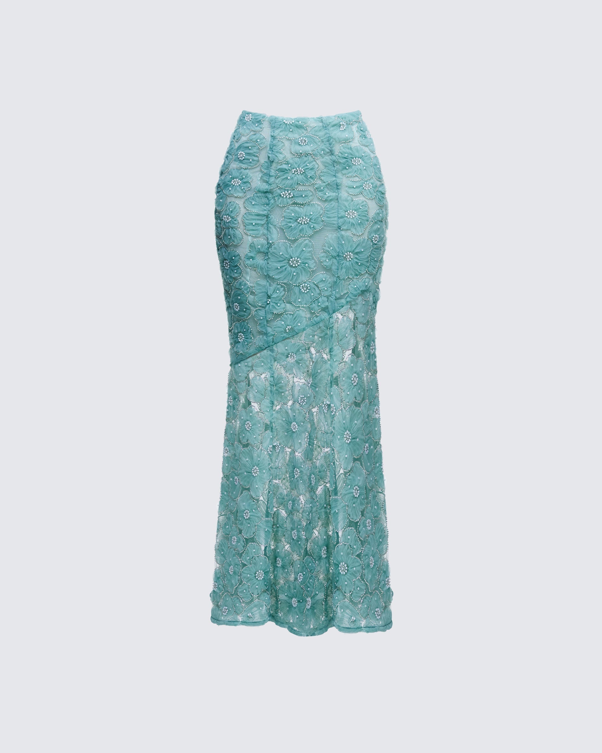 Finesse Delancy Green Embroidered Maxi Skirt
